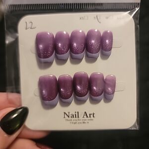 Handmade Purple French Tip Press On Nails Size Small (006)